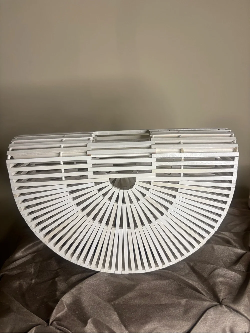 White Semi-Circle Slatted Satchel Handbag